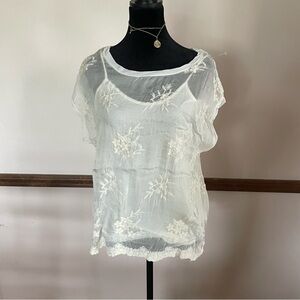 Vintage Italian Silk Blend Embroidered Layered Blouse Fairycore Coquette Angel S